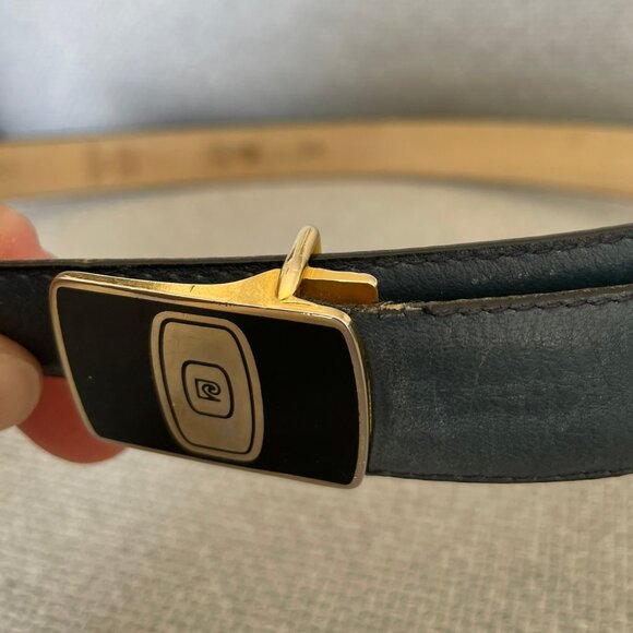 PIERRE CARDIN Blue Leather Belt Logo 32 / 80, Medium, 1 Inch Width - Picture 7 of 16